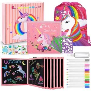 Kids Toddler Erasable Doodle Book Set with Markers & Stencils, Reusable Colorin